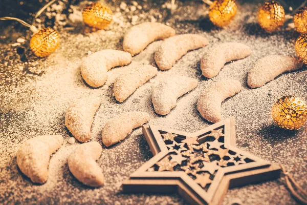 Свежие Ванильные Печенья Рождество Vanillekipferl Традиционное Рождественское Печенье Европе — стоковое фото