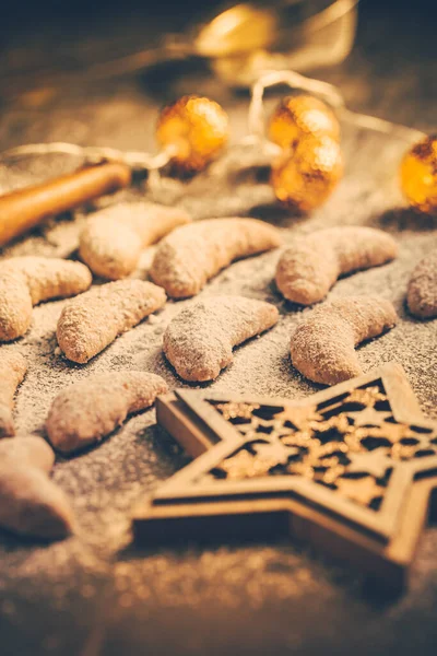 Färska Vaniljkakor Till Jul Vanillekipferl Traditionell Chrismas Kaka Europa — Stockfoto