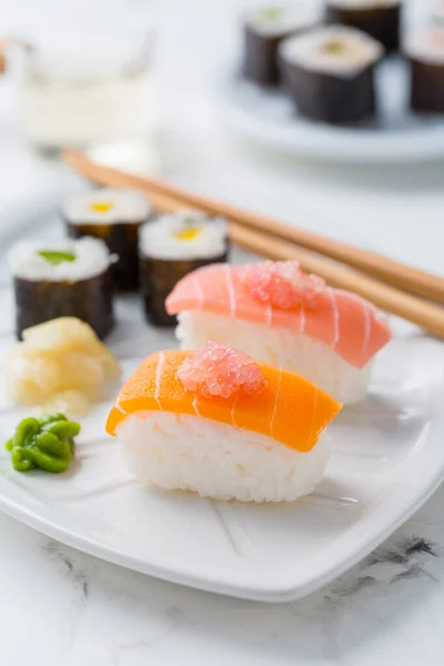 Surtido Sushi Vegano Con Verduras Seitán Planta Konjac Tofu Como — Foto de Stock