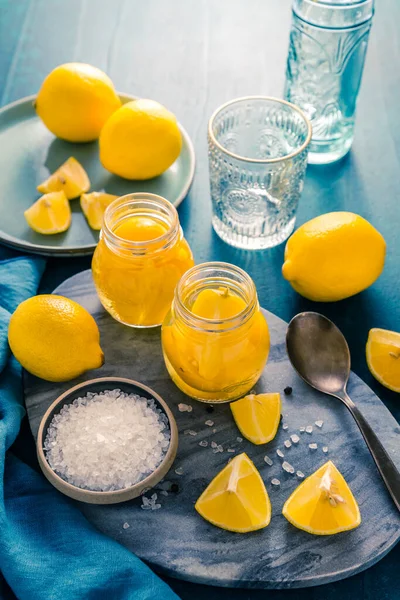 Preserved Salted Canned Lemons Lemon Pickle Moroccan Cuisine — Foto Stock