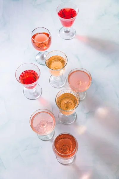Assortiment Vin Rose Champagne Cocktail Sur Fond Marbre — Photo