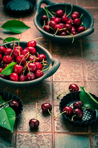 Fresh Raw Organic Sour Cherry Bowl Kitchen Table — Stock Photo, Image