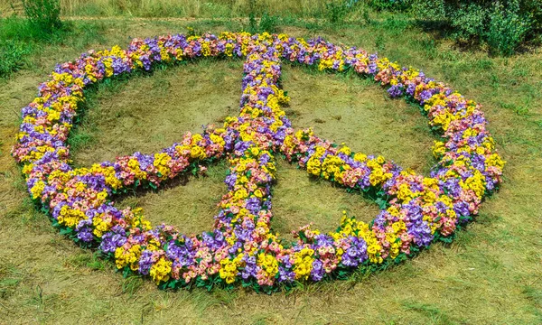 Pacifist Sign Made Colorful Flowers Garden — Φωτογραφία Αρχείου