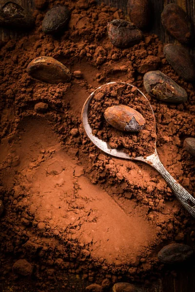 Aromatica Cacao Polvere Fave Cacao Marrone — Foto Stock