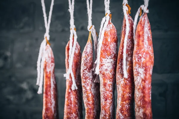 Spanish Salami Fuet Dry Cured Natural Fermented Sausages — Stock Photo, Image