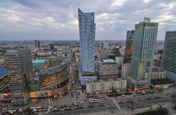 Warsaw, Poland. March 26, 2014: View of skyscrapers of Warsaw City