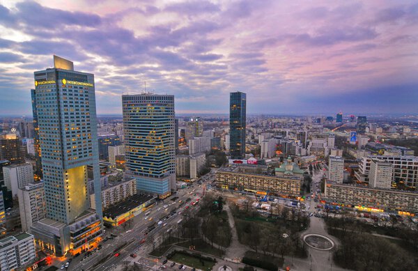 Warsaw, Poland. March 26, 2014: View of skyscrapers of Warsaw City