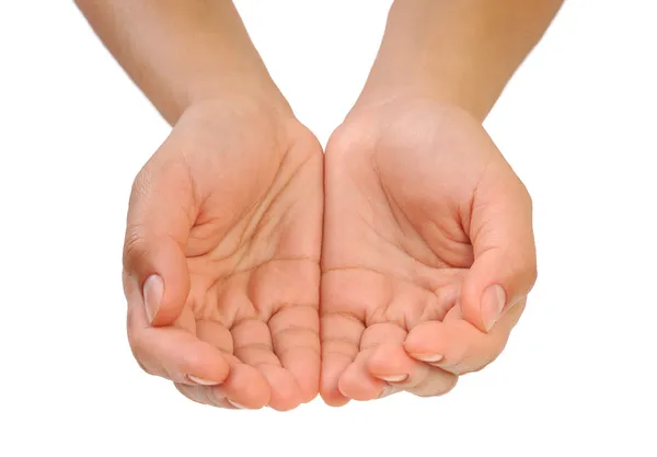 Cupped hands of young woman - isolated on white background — Stock Photo, Image