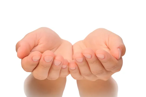 Beautiful cupped hands of young woman - isolated on white background — Stock Photo, Image