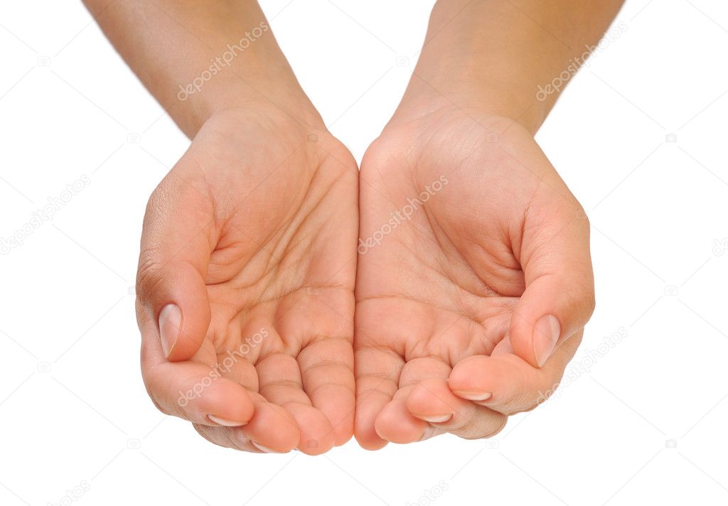 Cupped hands of young woman - isolated on white background