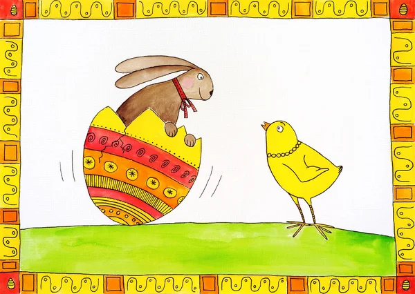 Velikonoční přání, dětské kresby, akvarel — Stock fotografie