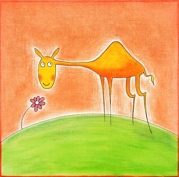 Camelo jovem feliz, desenho da criança, pintura a aquarela sobre papel — Fotografia de Stock