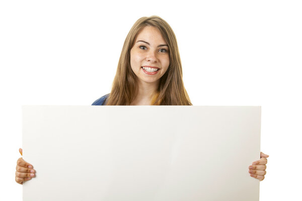 Attractive woman holding a sign