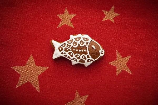 Pan de jengibre con símbolo de pescado para Navidad Fotos de stock