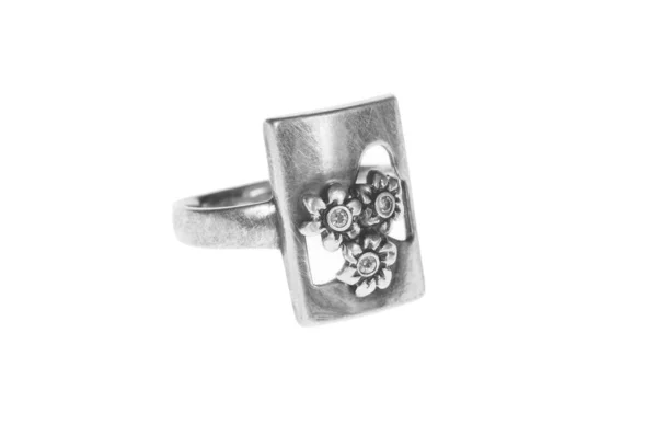 Sterling Silver Ring Close White Backgroun — Stock Photo, Image
