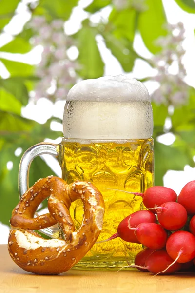 Big glass of beer in bavaria — Stock Photo, Image