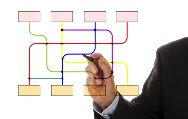 Empresario muestra diagrama de flujo vacío — Foto de Stock