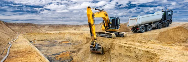 Graafmachine Aan Het Werk Bouwplaats — Stockfoto