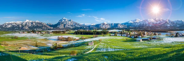 Panoramisch Landschap Met Weide Bergketen Beieren Duitsland — Stockfoto