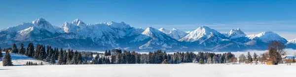 Paesaggio Panoramico Con Neve Fresca Polvere Catena Montuosa — Foto Stock