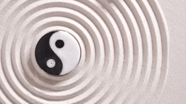 Japanese Zen Garden Yin Yang Stone Textured Sand — Stock Video