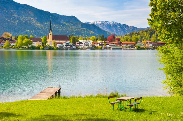 Vista Panorâmica Para Cordilheira Dos Alpes Para Lago Tegernsee Baviera — Fotografia de Stock