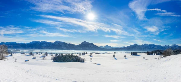 Panoramisch Uitzicht Bergketen Meer Forggensee Beieren — Stockfoto