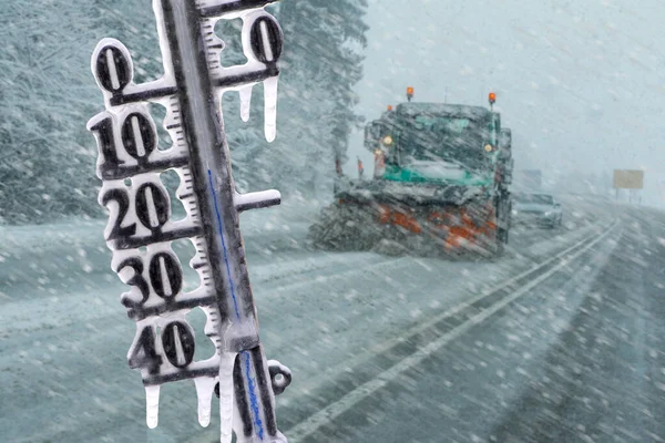 Temperatura Fría Con Nieve Hielo Invierno Carretera — Foto de Stock