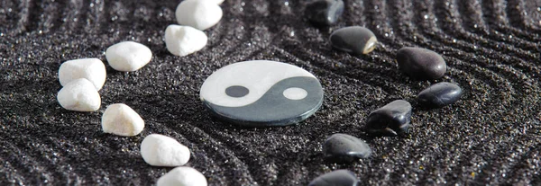 Jardin Zen Japonais Avec Yin Yang Feng Shui Sable Texturé — Photo