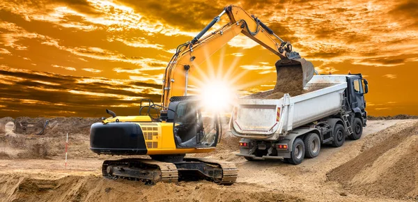 Excavator Digging Construction Site — Photo