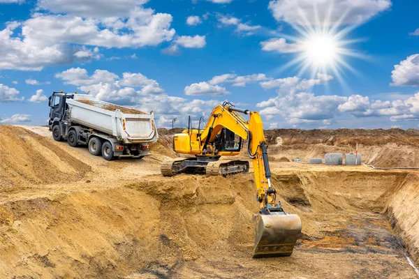 Excavator Digging Construction Site — Stok fotoğraf