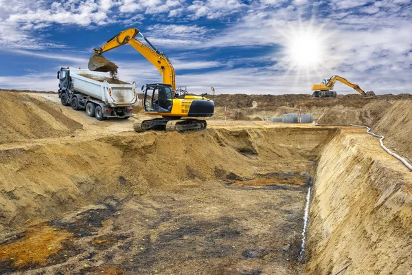 Excavator Digging Construction Site — стоковое фото