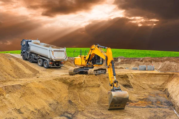 Excavator Digging Construction Site — Stockfoto