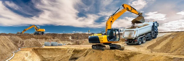 Excavator Digging Construction Site — 스톡 사진