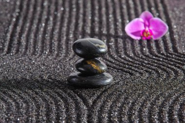 Japanese ZEN garden with feng shui and stone in sand