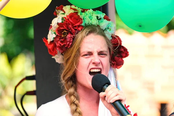 Gdansk Poland 2021 Jana Shostak Belarusian Activist Poland Screaming Belarus — Stock Photo, Image