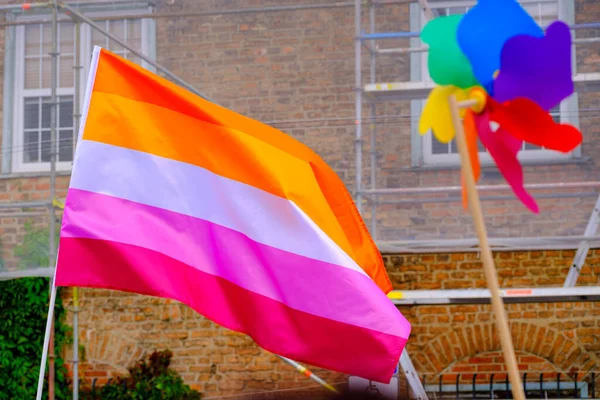 Lesbická Vlajka Pýchy Oranžová Bílá Růžová Stock Fotografie