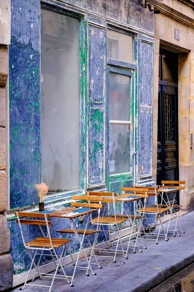 French Restaurant Renovation Tables Chairs Still Street Paris France — стокове фото