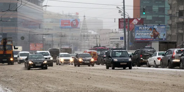 모스크바입니다. 폭설에 교통 — 스톡 사진