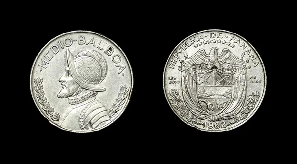 Монета Панами з зображенням адмірал Бальбоа Медіо - Аверс та реверс — стокове фото