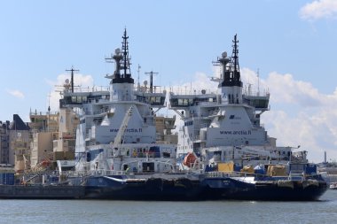 Icebreakers in the seaport of Helsinki, Finland clipart