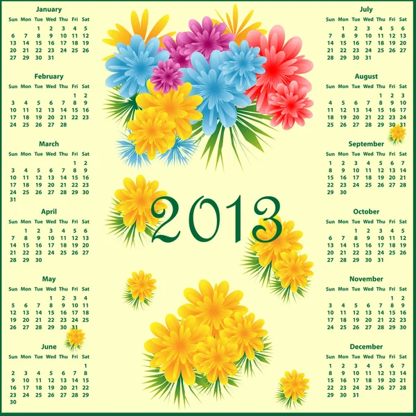 Kalendář 2013 s květinami — Stockový vektor