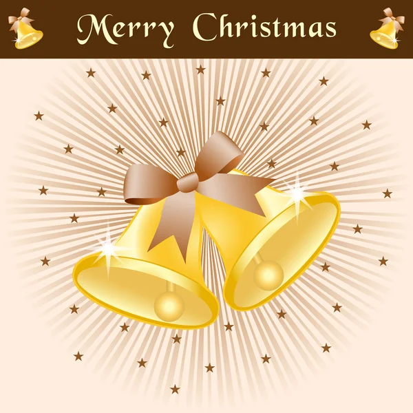 Boże Narodzenie Dzwonki na brązowy sunburst — Wektor stockowy