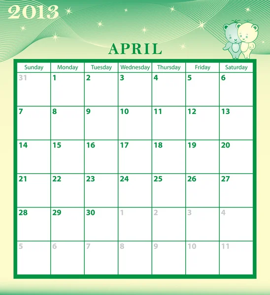 Calendar 2013 April — Stock Vector