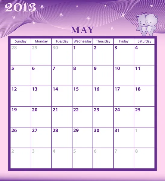 Kalender 2013 Mai — Stockvektor