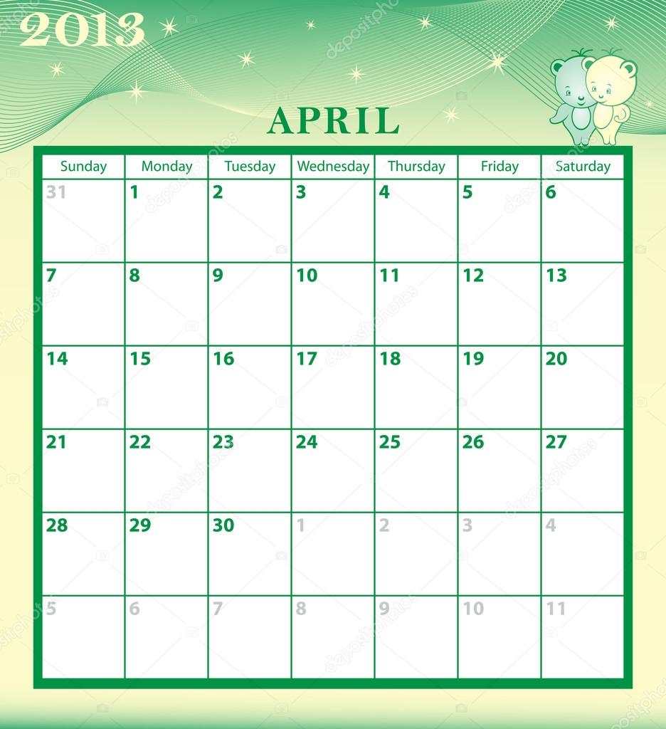 Calendar 2013 April
