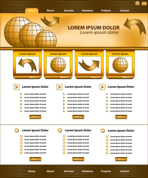 Sitio web plantilla diseño marrón oro — Vector de stock