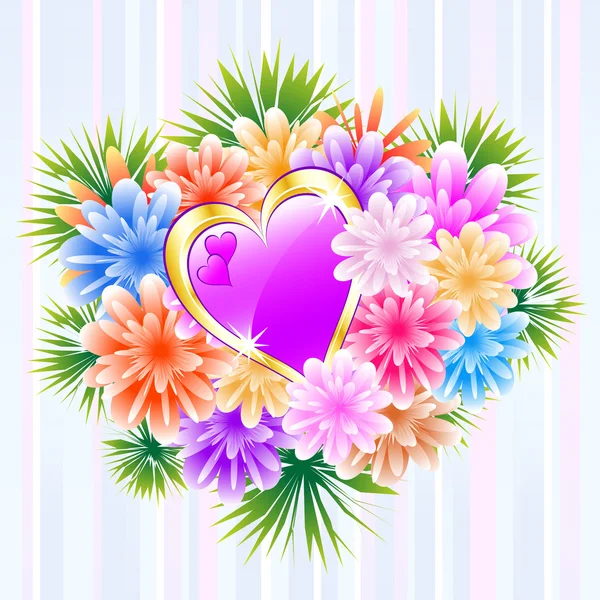 Flower Bouquet with Purple Love Heart Stock Illustration