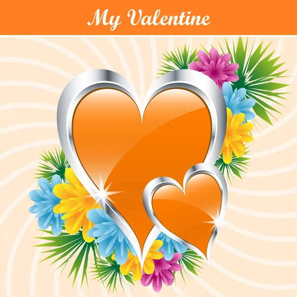 Orange love hearts and flowers Stock Illustration