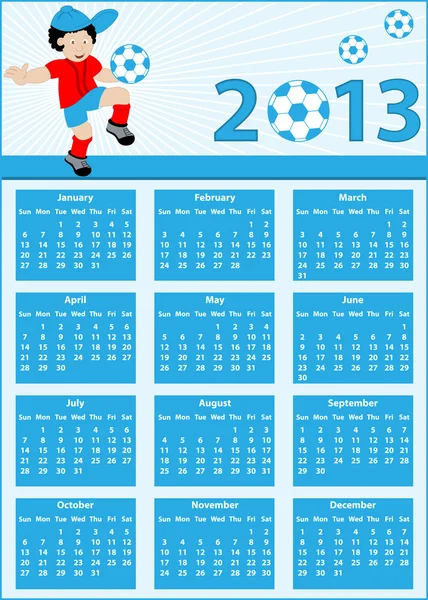 Kalender 2013 med fotbollsspelare Royaltyfria Stockvektorer